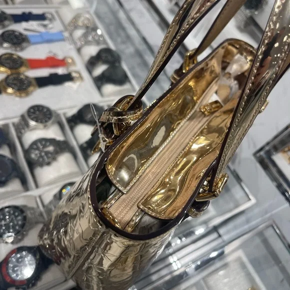 MICHAEL KORS Jet Set Extra-Small Metallic Logo Debossed Convertible TZ Tote Cros - Picture 8 of 16